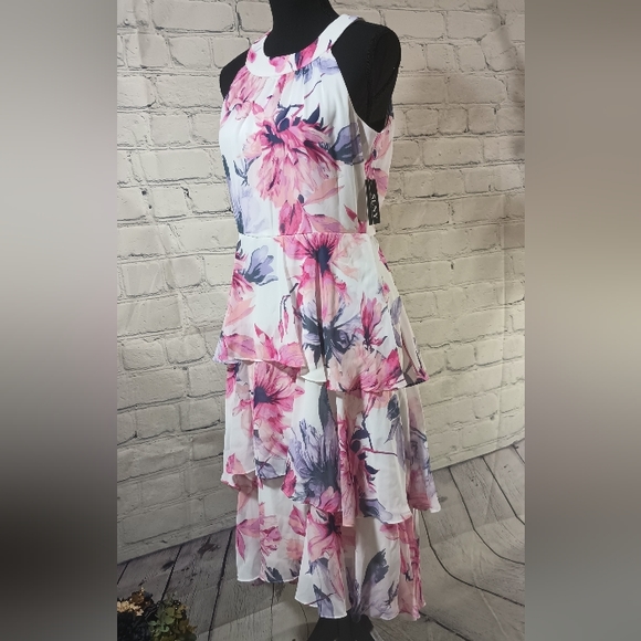 Floral Silhouette WovenChiffon Tiered OverlayDress Blush SL Fashions - Picture 10 of 16